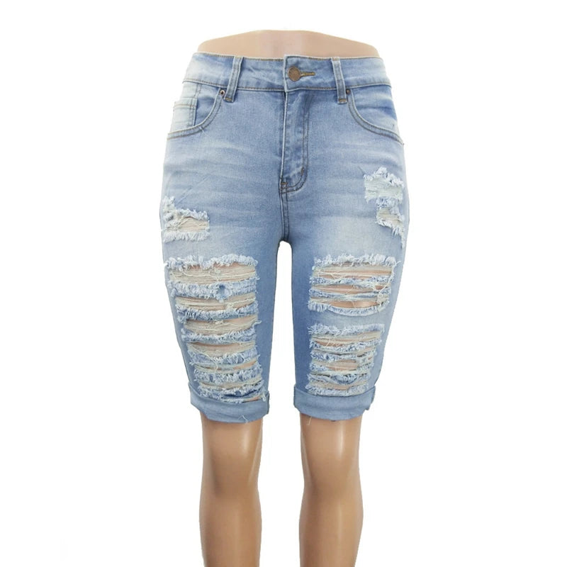 Zerstört Loch Dünne Capris Jeans