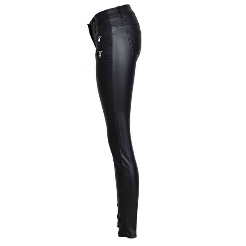 Spring Women Jeans Faux PU Leather Jeans Coated Slim Skinny Pencil Pants Sexy Stretch Tight Femme Skinny Black Jeans C0448