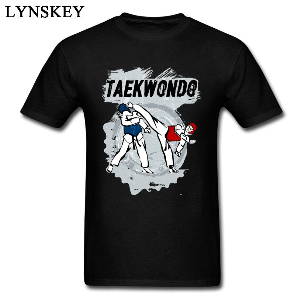 Cool Design T-shirt Taekwondo Head Kick Cartoon Print On Men&#39;s Pure Cotton Clothing Tops Tees Wholesale