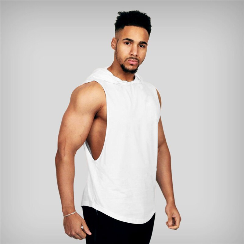 New Men Bodybuilding Tank Tops Gyms Fitness Workout Sleeveless Hoodies Man Casual Solid Hooded Vest Male Muscle Guys Clothing