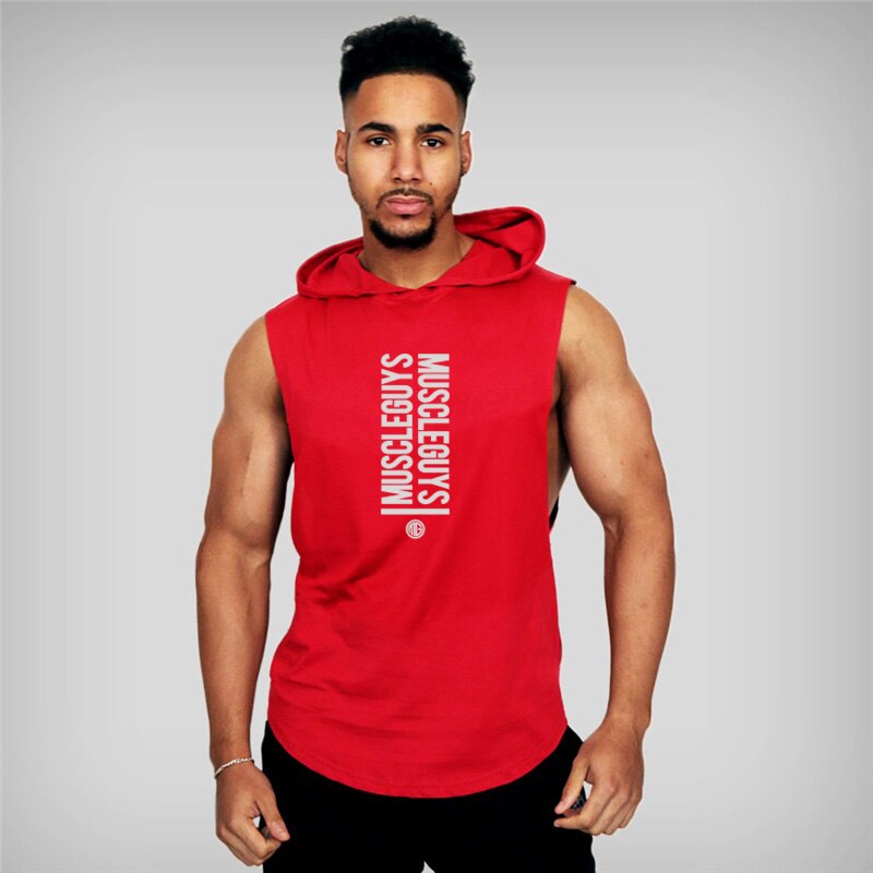 Muscleguys Brand Gyms Clothing Cotton Sleeveless Hoodie Men Slim fit Workout Fitness Vest Bodybuilding Stringer Tank Top Hoody