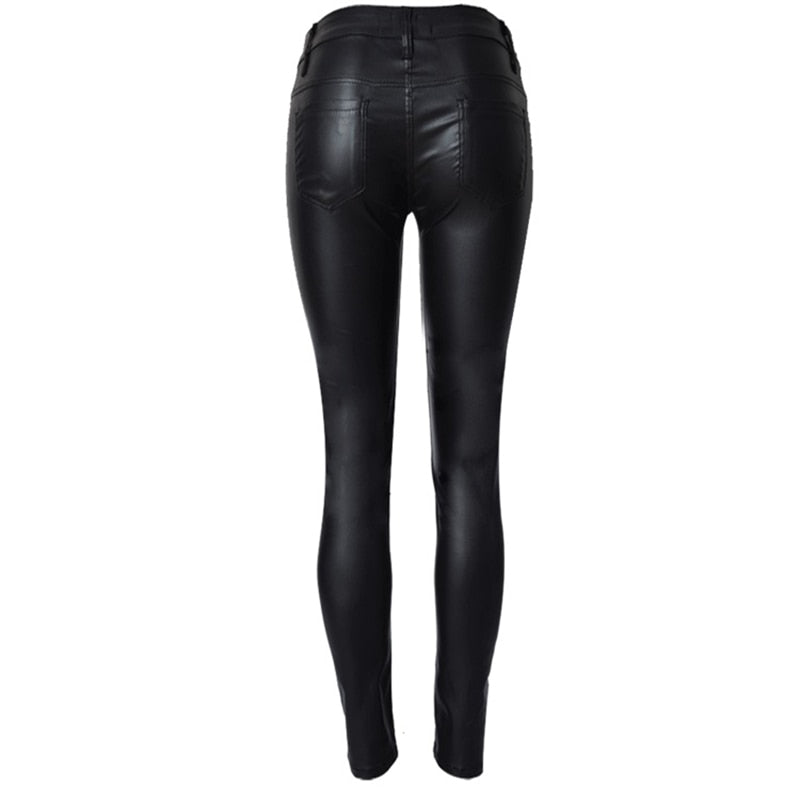Spring Women Jeans Faux PU Leather Jeans Coated Slim Skinny Pencil Pants Sexy Stretch Tight Femme Skinny Black Jeans C0448
