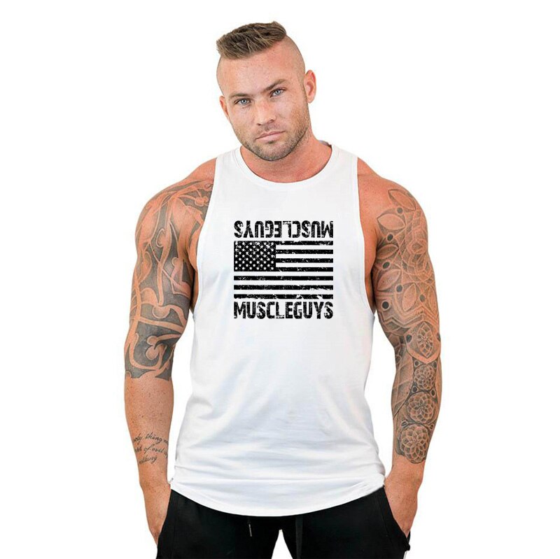 Muscleguys American flag Print Bodybuilding Sleeveless Hoodies Men Sporting Fitness hooded Tank Top Men Gyms Clothing Hoody