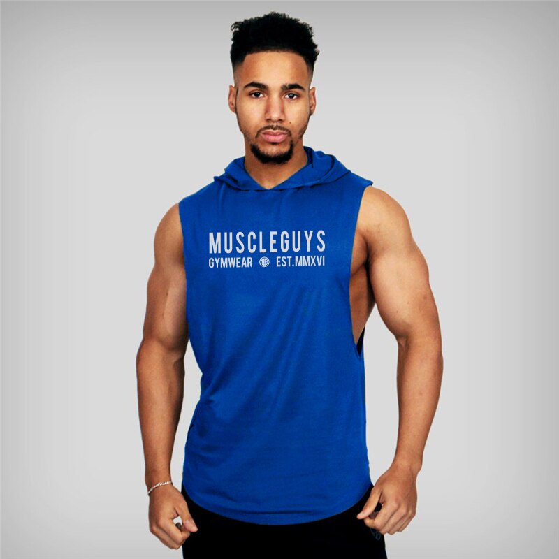 Muscleguys Bodybuilding stringers sleeveless hoodie gyms tank tops for men singlets shirt cotton fitness sporting clothing