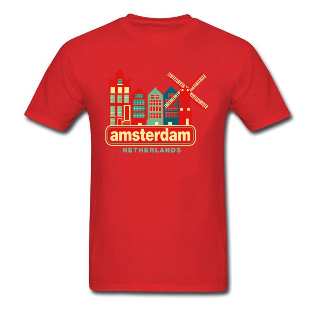 Latest Vintage Amsterdam Netherlands City Print T Shirt Top Quality Cotton Casual Tops T-Shirt Windmill Urban Men Tshirt Fashion