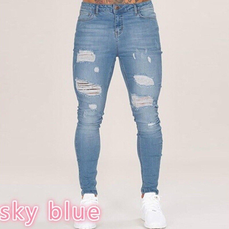 Cotton Jean Men&#39;s Pants Vintage Hole Cool Trousers for Guys Summer Europe America Style Plus Size 3XL ripped jeans Male