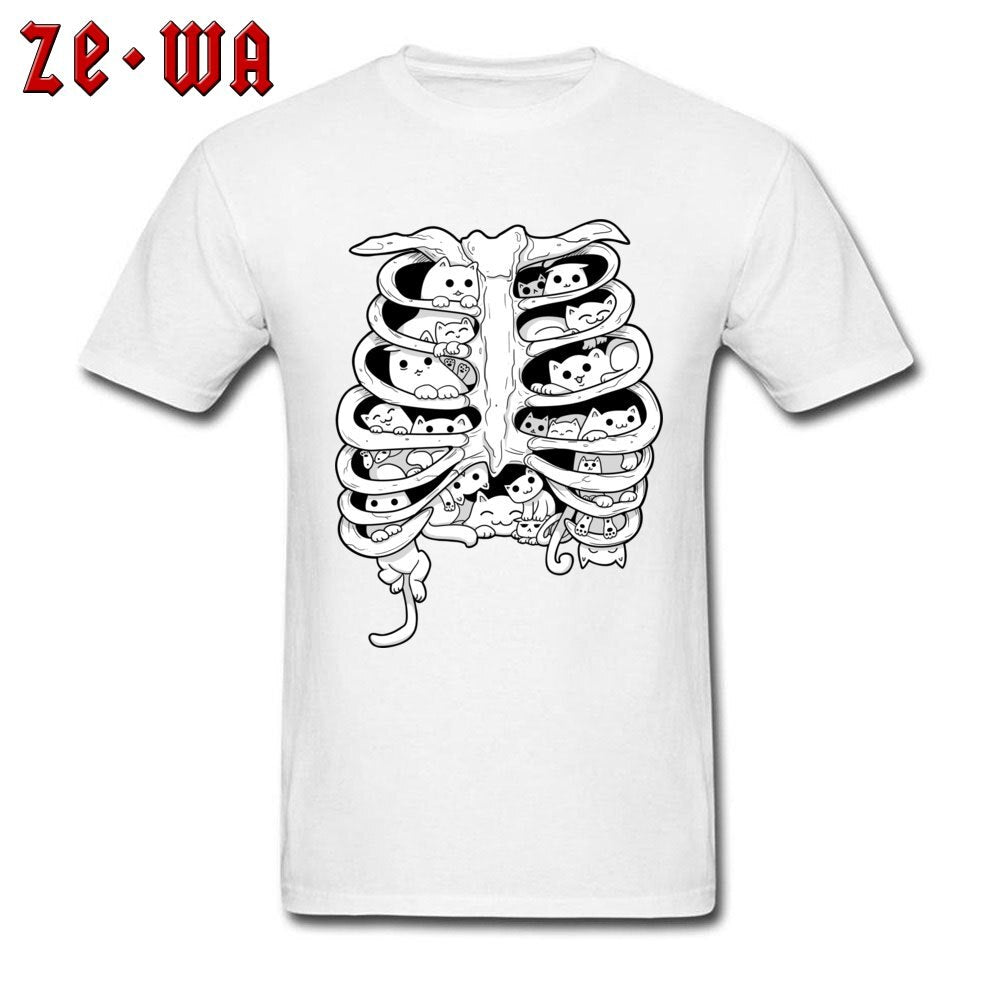 Funny Black T-Shirts Little Cats Group On The Skeleton Anatomy Organ Structure Picture Tshirt For Men Cotton Crew Neck Summer