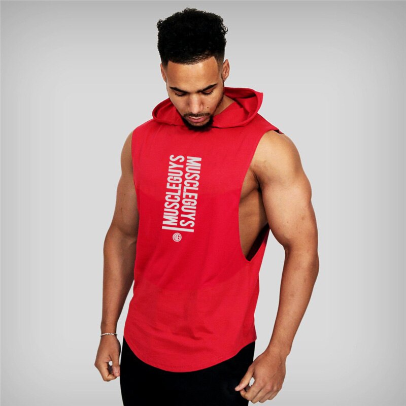 Muscleguys Brand Gyms Clothing Cotton Sleeveless Hoodie Men Slim fit Workout Fitness Vest Bodybuilding Stringer Tank Top Hoody