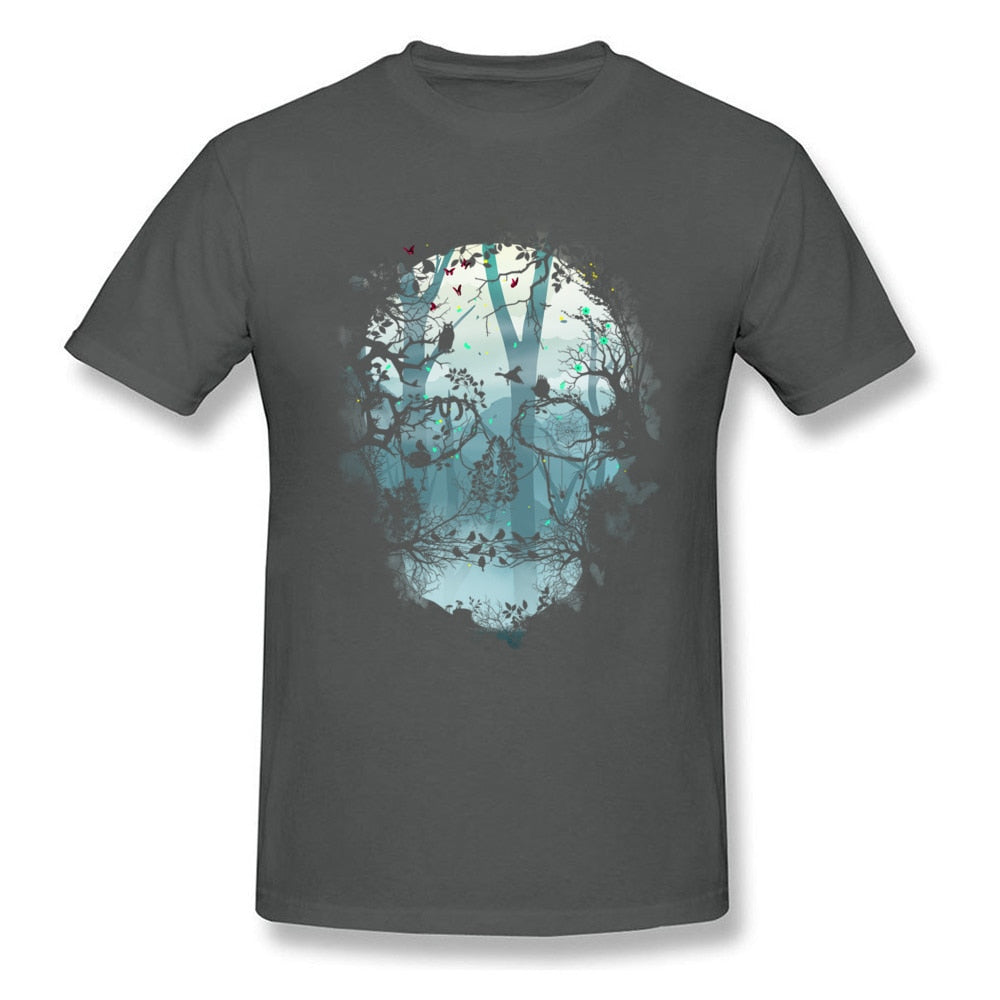 Novelty Mens Tshirt Black Dark Forest Skull 3D T Shirt For Men Big Size Men&#39;s Skull Shadow T-Shirts Good Quality Cotton Teeshirt