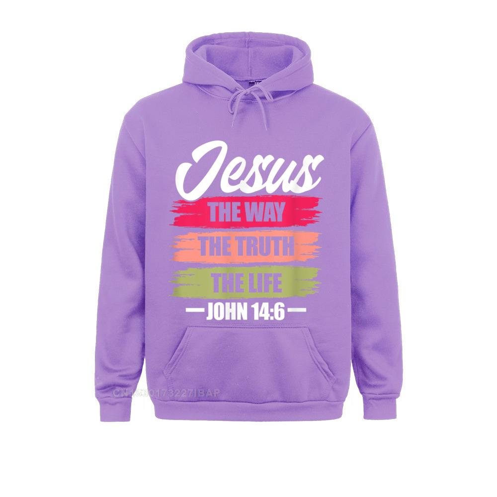 Jesus The Way Truth Life John Christian Bible Verse Hooded Pullover Sweatshirts For Men Printed On Hoodies Plain Clothes Unique