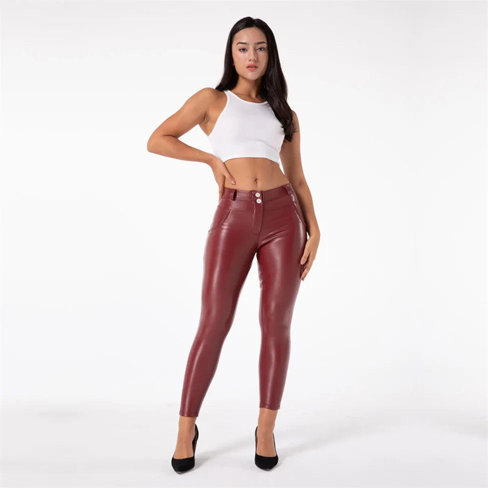 Shascullfites Melody Burgund Faux Leder Hosen PU Hosen Frauen Kalten Wetter Leggings Hohe Leder Leggings