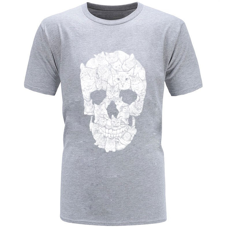 Leisure Sport Fashion Tee Shirt Cat Structure Skull Printed Tshirts Men Casual Oversized Sweatshirt High Quality Cat T Shirt Man