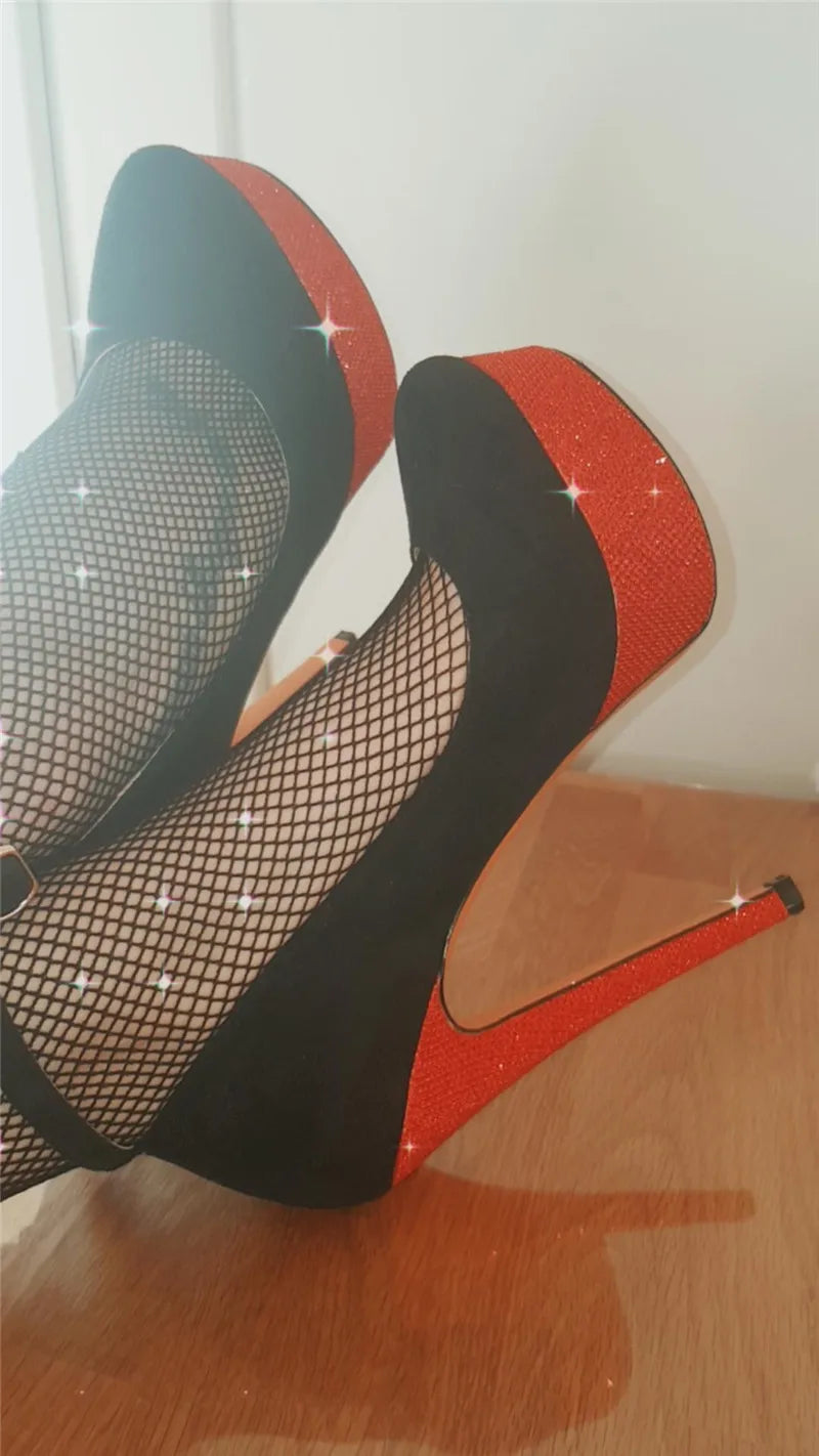 Onlymaker Frauen Plattform Mary Jane Pumps Riemchen Stiletto High Heels Kleid Schnalle Schuhe Große Größe Mode Party Dünne Fersen