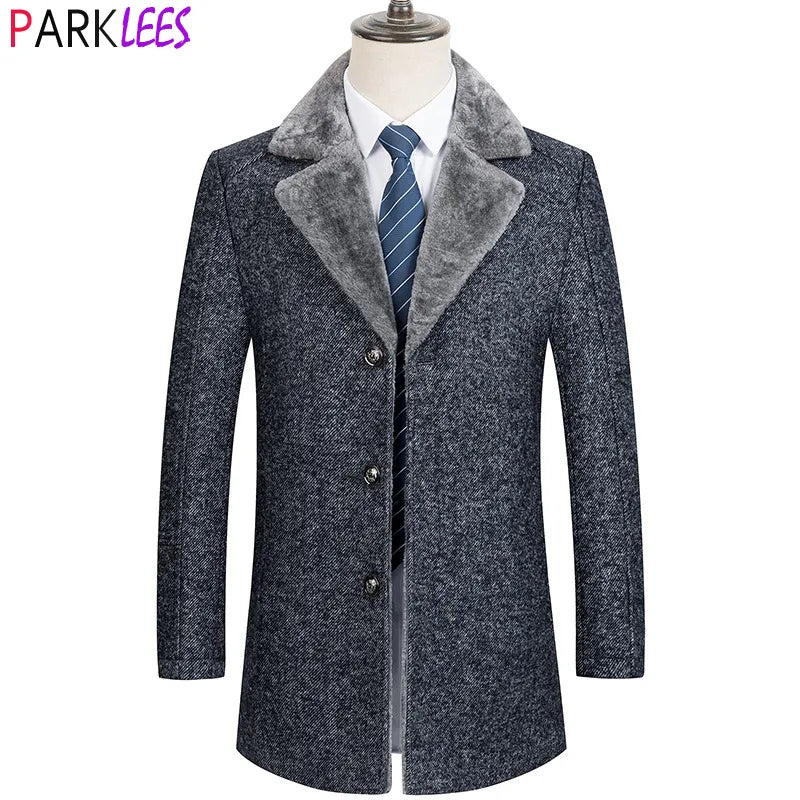 Men's Luxury Herringbone Tweed Wool Coat