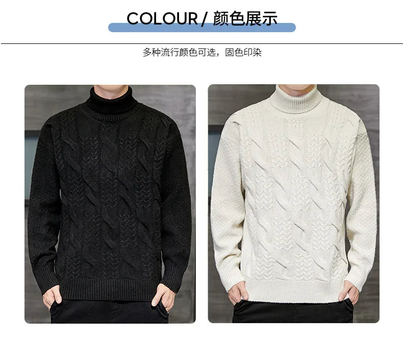 Herren Rollkragen Pullover Mode Herbst Winter Feste Beiläufige Gestrickte Pullover Männer Pullover Männer Rollkragen Geometrische Stricken Pullover