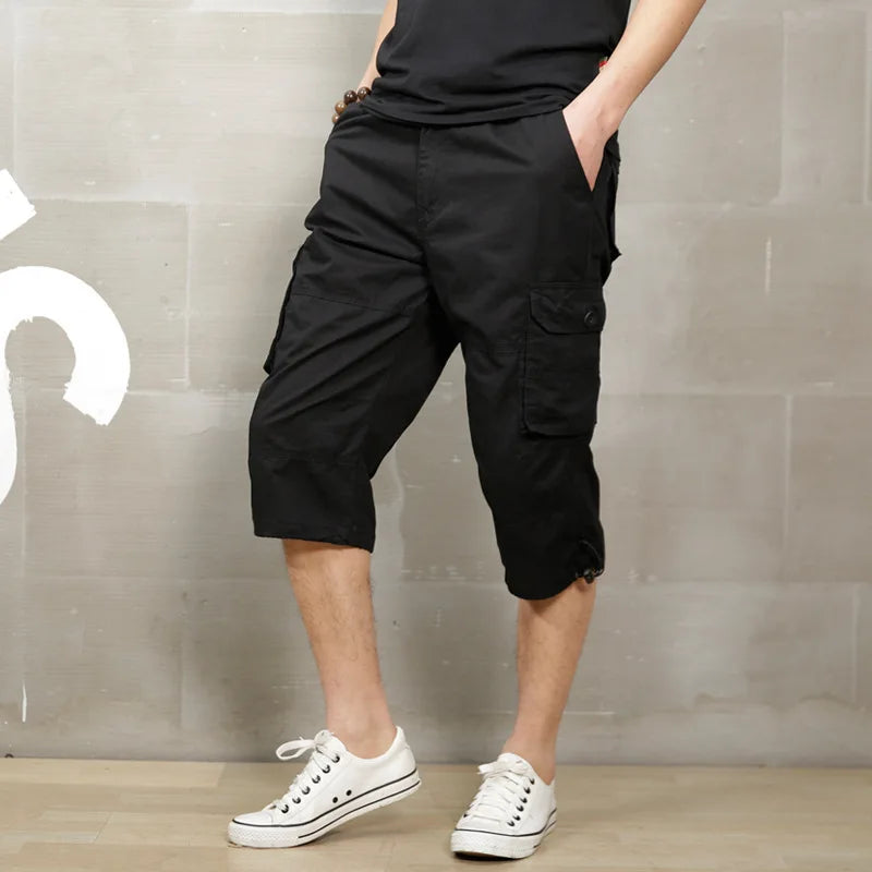 Summer Men's Cropped Pants Oversized Solid Multi-pocket Cargo Pants Pure Cotton Camo Casual Pant Men Clothing Overalls AF1505