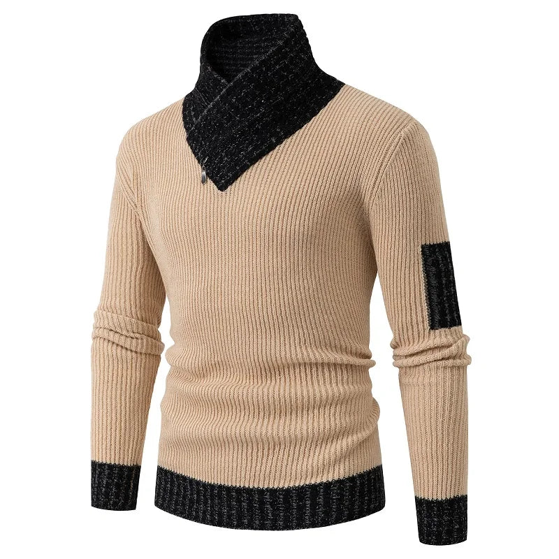 Neue Herbst Winter Rollkragen Pullover Männer Beiläufige Gestrickte Pullover Mode Schal Kragen Pullover Slim Fit Männer Patchwork Pullover