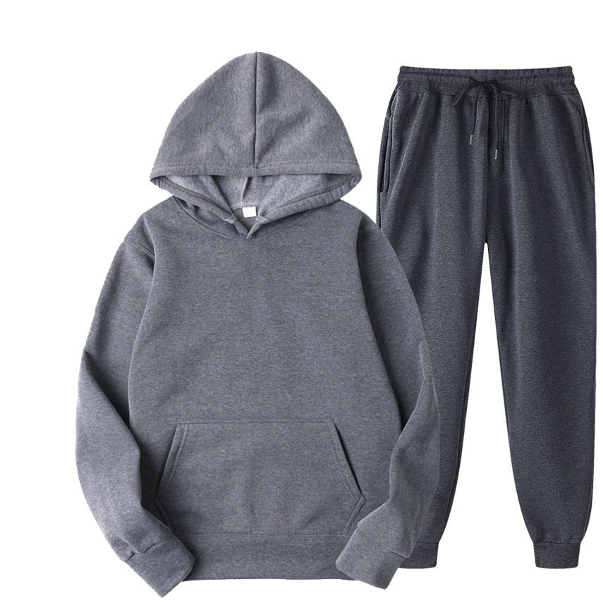 New Men Set Spring Autumn Fashion Mens Tracksuit Cotton Comfortable Two Piece Casual Sportswear Set Male Hoodies + Pants Solid