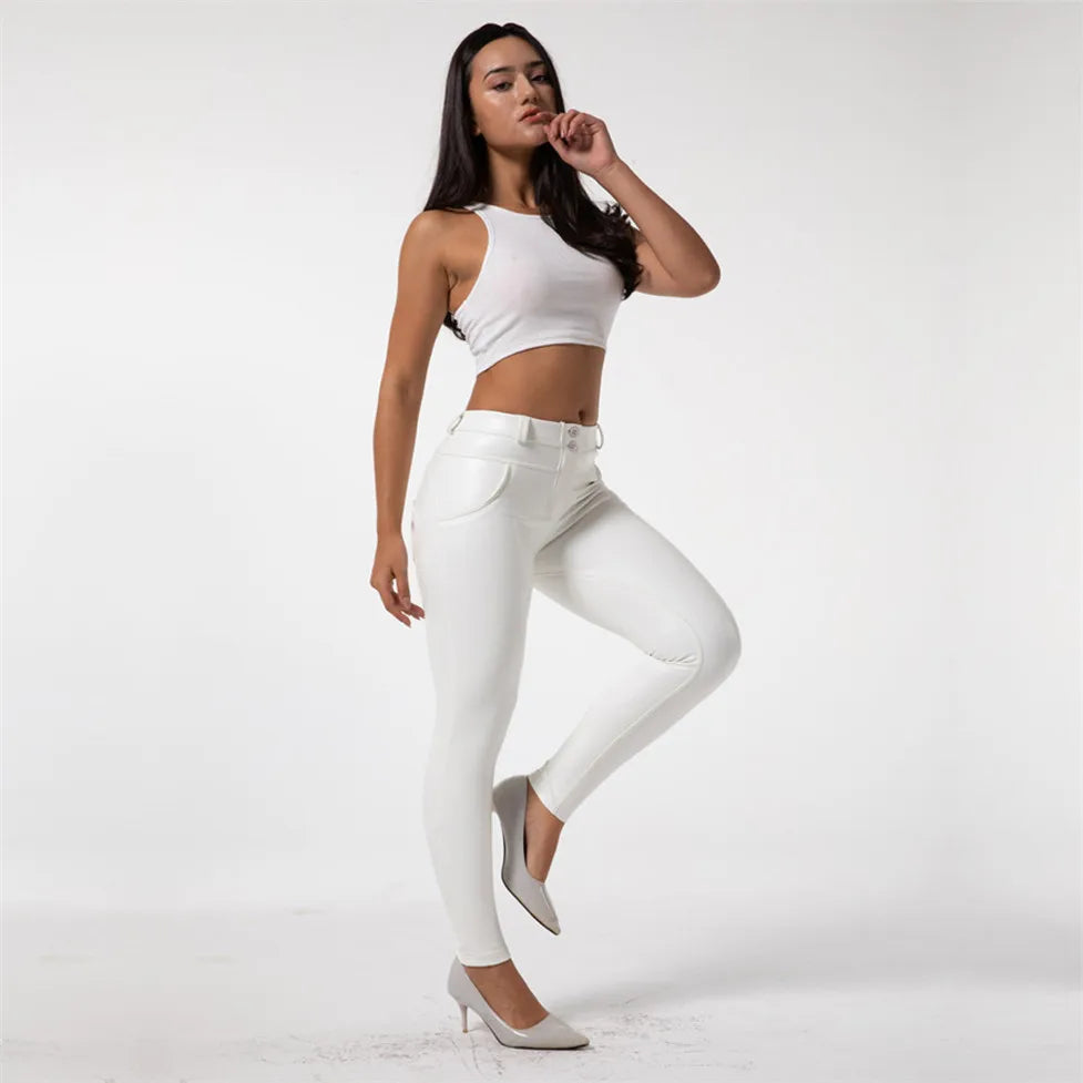 Shascullfites Melody Weiß Leder Hosen Frauen Pu Hosen Super Stretch Hüften Heben Gefüttert Leggings Für Winter Mid Aufstieg