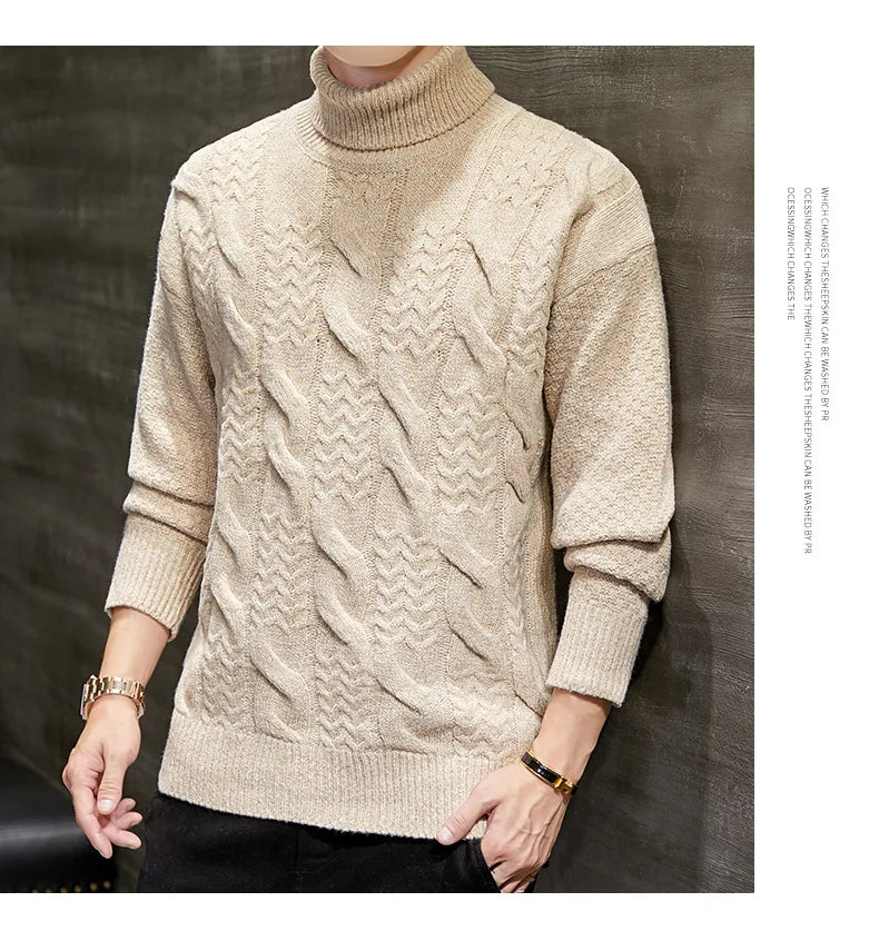 Herren Rollkragen Pullover Mode Herbst Winter Feste Beiläufige Gestrickte Pullover Männer Pullover Männer Rollkragen Geometrische Stricken Pullover