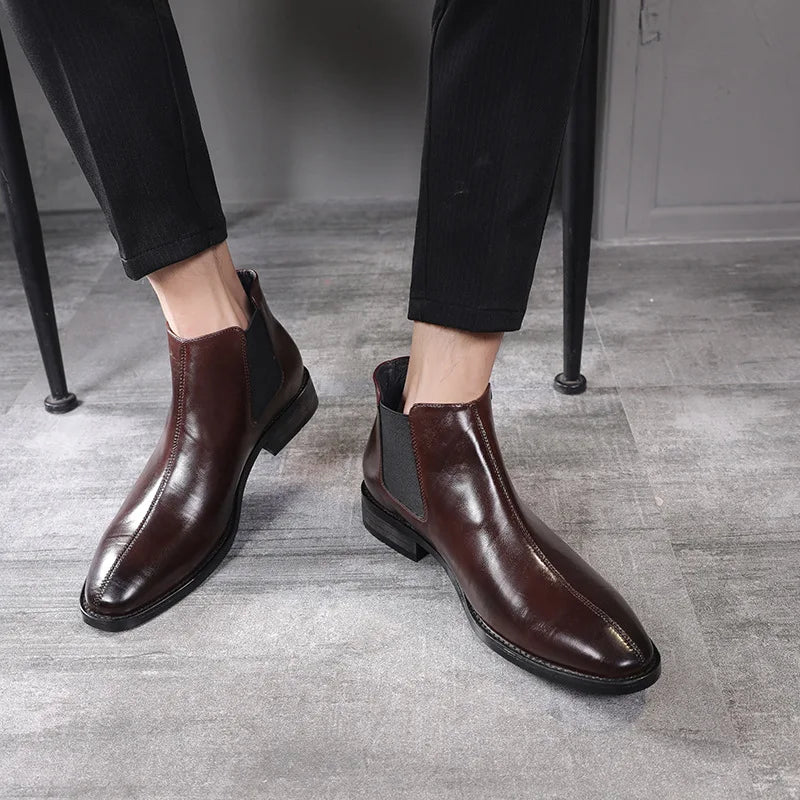 Men's Fashion Short Boots Vintage Classic Chelsea Boots Men Ankle Boot Mens Casual Leather Shoes Flats