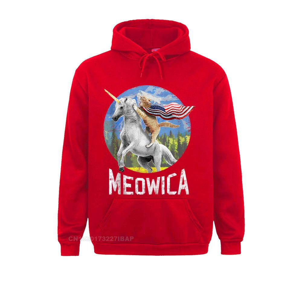 Meowica Cat Unicorn 4th Of July Patriotic American Flag Hoodie Men Long Sleeve Sweatshirts Normcore Hoodies Hip Hop Party Hoods