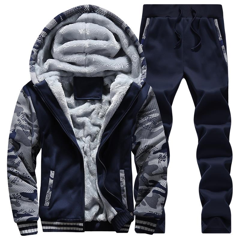 Tracksuit Men Sporting Fleece Thick Hooded Casual Track Suit Men Jacket Pant Warm Winter Sweatshirt Brand Clothing Jogger Set