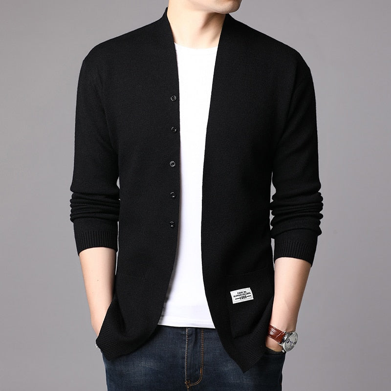 Fashion Mens Cardigan Jackets Coats Streetwear Trend Windbreaker Autumn Overcoat Casual Sweater Jacket Men Clothing Black