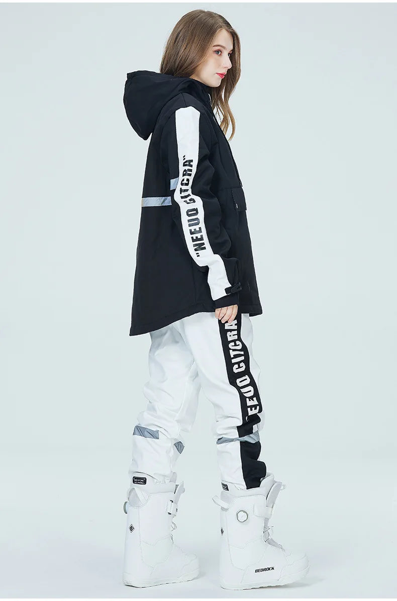 Neue Mode Winter Warme Ski Hoodie Set Frauen Skifahren Anzug Paar Winddicht Wasserdichte Jacke Hosen Reflektierende Snowboarden Anzüge