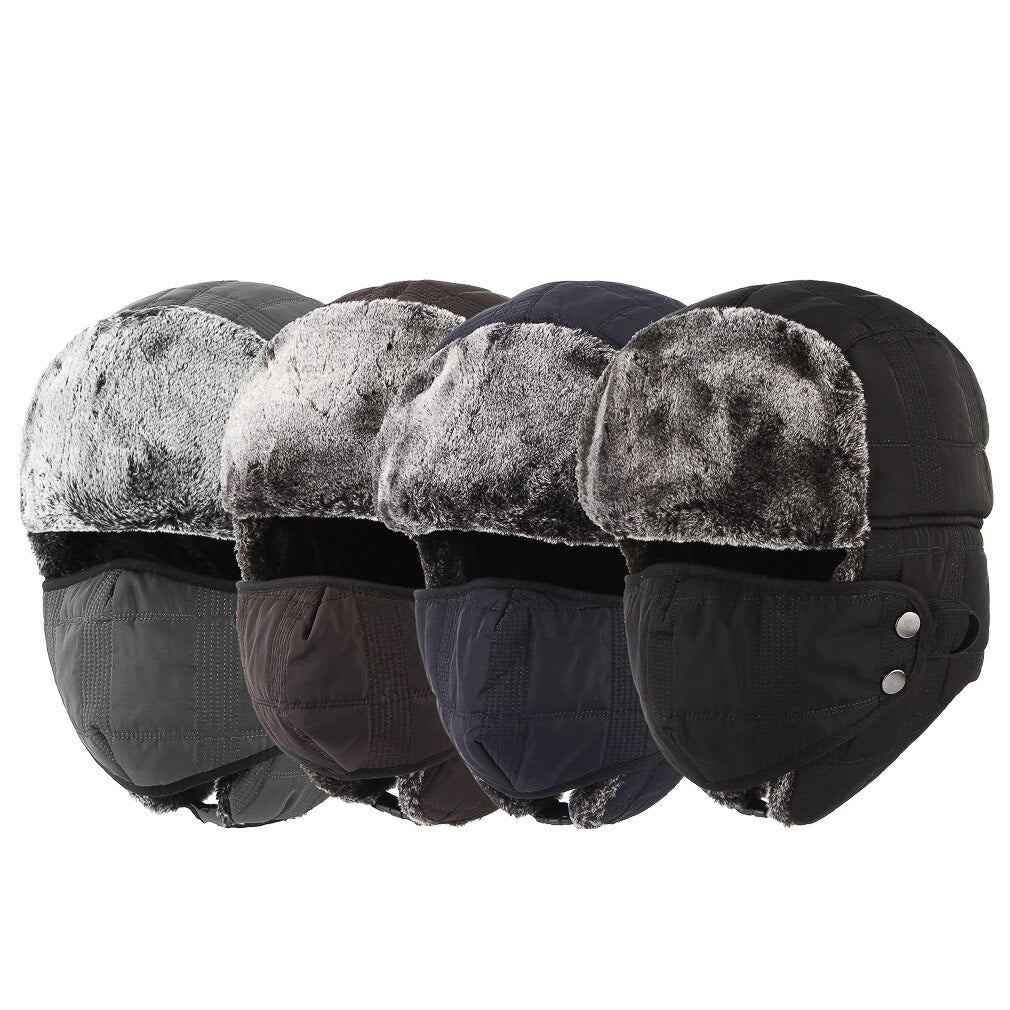 High Quality Winter Bomber Hats Men Fur Warm Thickened Ear Flaps Windproof Hats For Women Mask Fashion Bomber Hat Earflap Caps