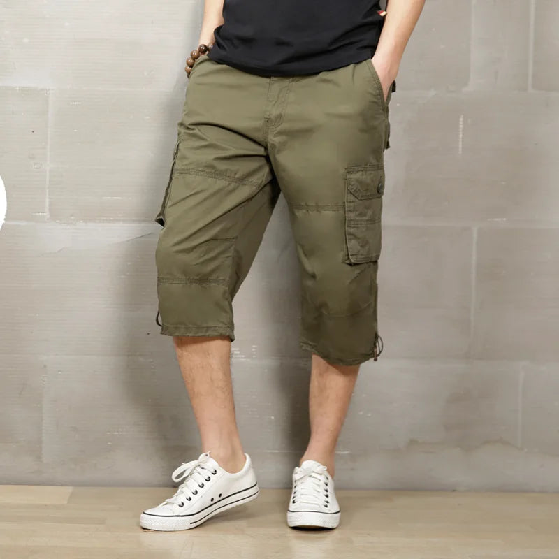 Summer Men's Cropped Pants Oversized Solid Multi-pocket Cargo Pants Pure Cotton Camo Casual Pant Men Clothing Overalls AF1505