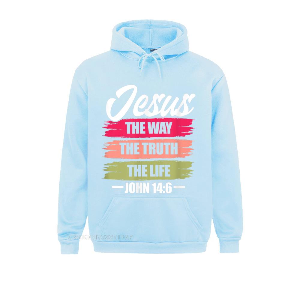 Jesus The Way Truth Life John Christian Bible Verse Hooded Pullover Sweatshirts For Men Printed On Hoodies Plain Clothes Unique