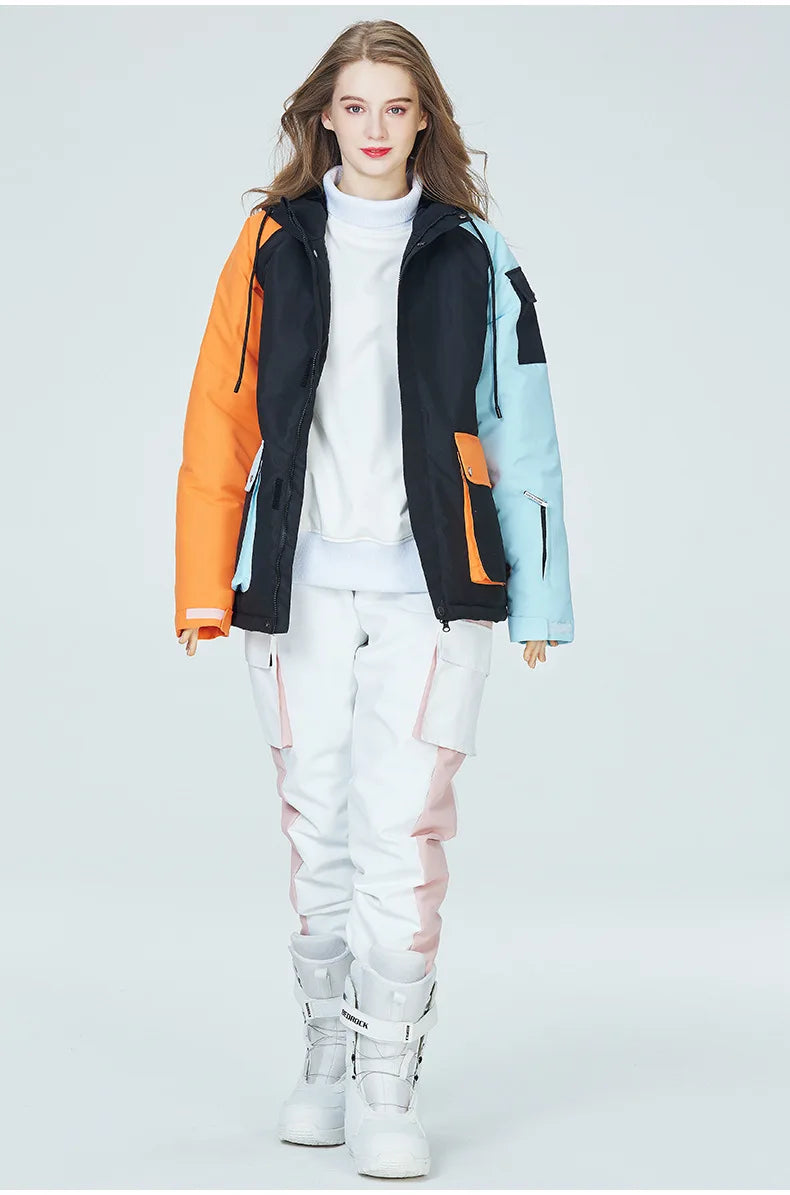 Neue Stil Farbe Passenden Snowboard Anzug Frauen Winter Winddicht Wasserdichte Warme Ski Jacke Hosen Anzug Schnee Overalls