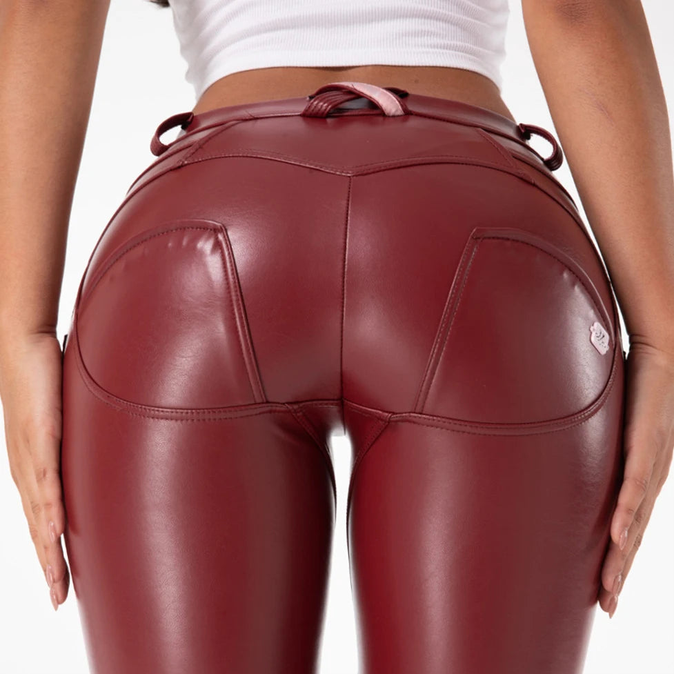 Shascullfites Melody Burgund Faux Leder Hosen PU Hosen Frauen Kalten Wetter Leggings Hohe Leder Leggings