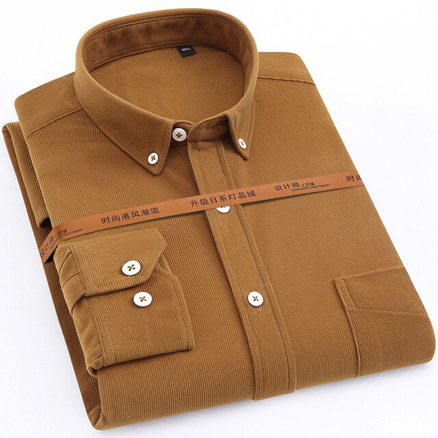 Men&#39;s Long Sleeve Comfortable Soft Sturdy Corduroy Shirts Single Chest Pocket Standard-fit Button-down Collar Work Casual Shirt
