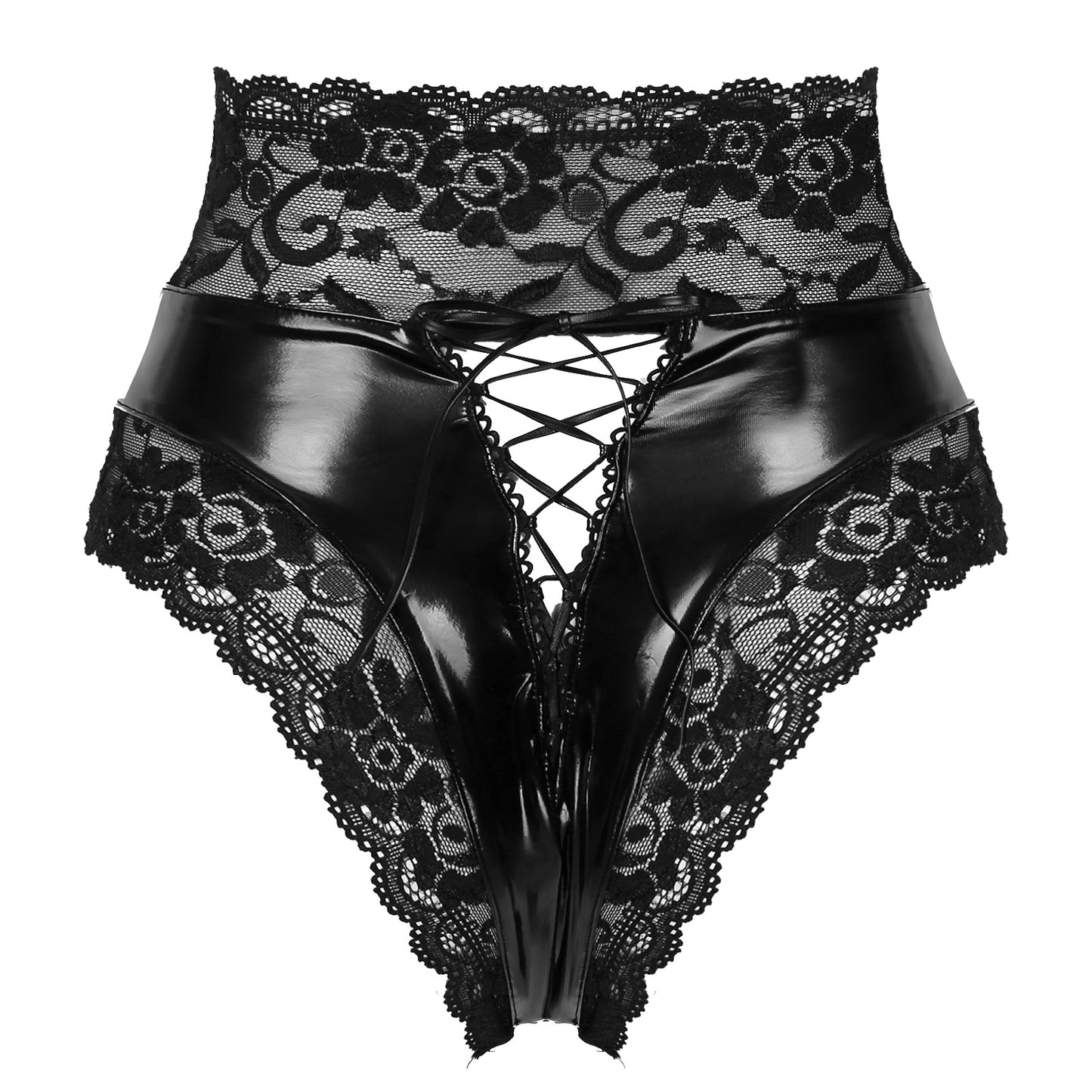 Frauen Damen Sexy Dessous Höschen Hohe Taille Unterhose Wetlook Leder Latex PVC Briefs Shorts Knickers Spitze-up Zurück Unterwäsche