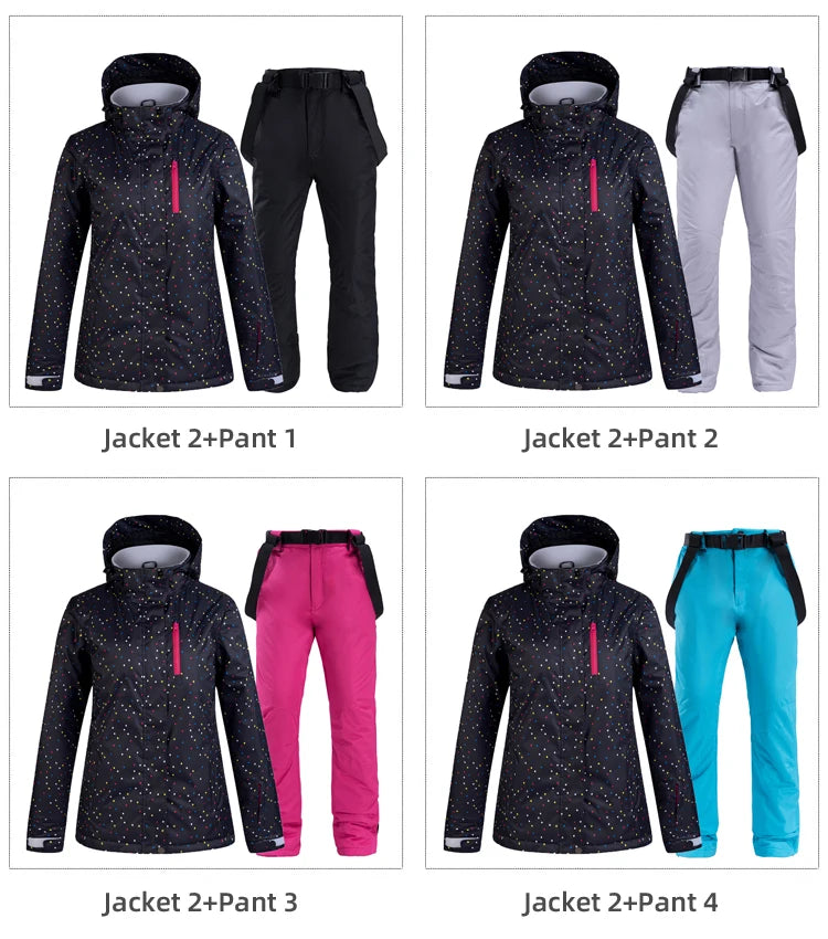 Winter Frauen Ski Anzug Thermische Ski Jacke Hosen Set Winddicht Wasserdicht Snowboarden Jacke Weibliche Ski Anzüge Schnee Mantel