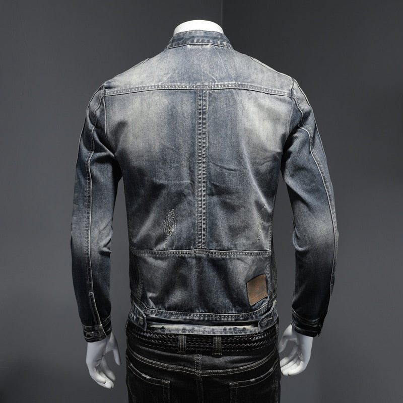 New Denim Jacket Men Motocycle Denim Coats Streetwear Fashion Slim Fit Cowboy Outerwear Moto Biker Mens Denim Jacket Casual Coat