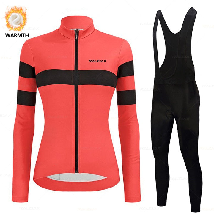 2023 Raudax Sports Cycling Jersey Set Women&#39;s Winter Cycling Clothing Outdoor Riding MTB Ropa Ciclismo Bib Pants Set Bike Suit