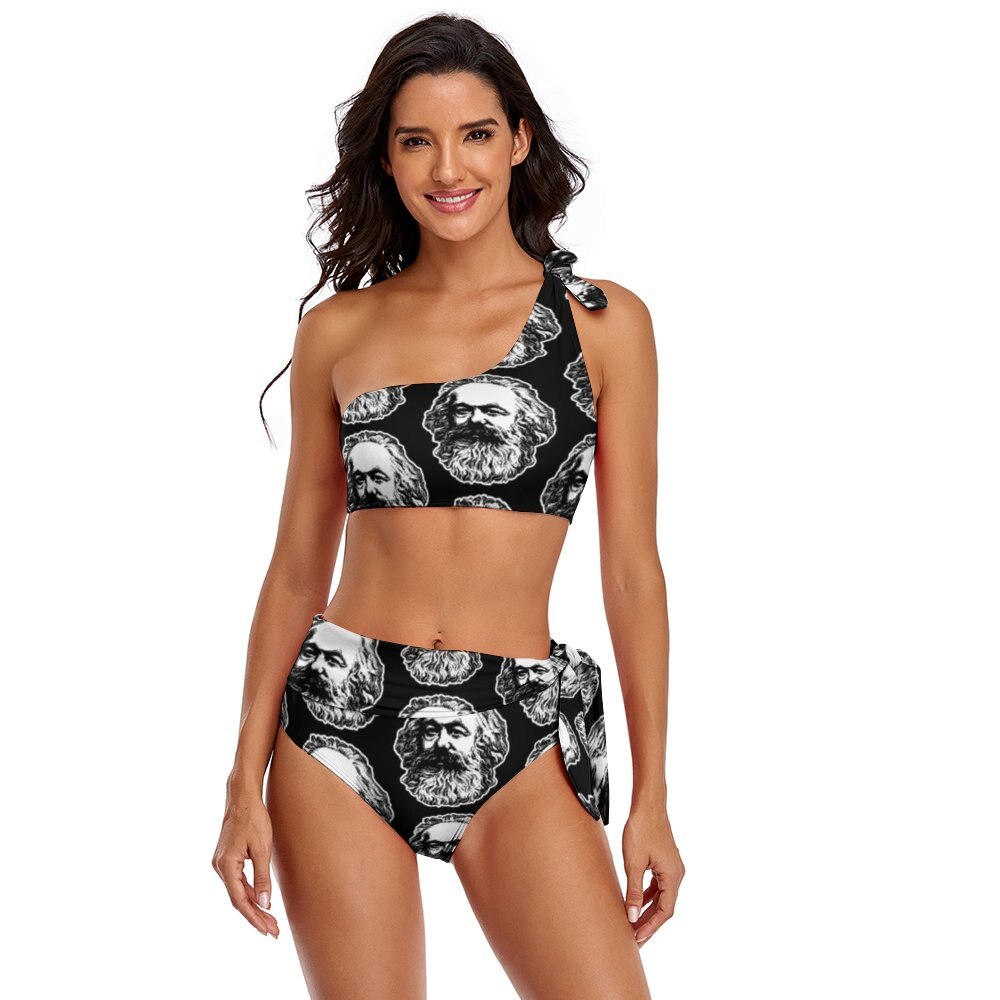 Karl Marx Bikini Swimsuit Tie Side Aesthetic Festival Swimwear For Chubby Wholesale Two Piece Bathing Suit