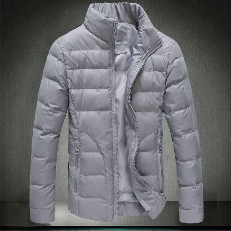 Winter Men Parka Padded Jacket Coat Mens Warm Jacket Solid Color Stand Collar Fashion White Male Coat Zipper Winter Clothes