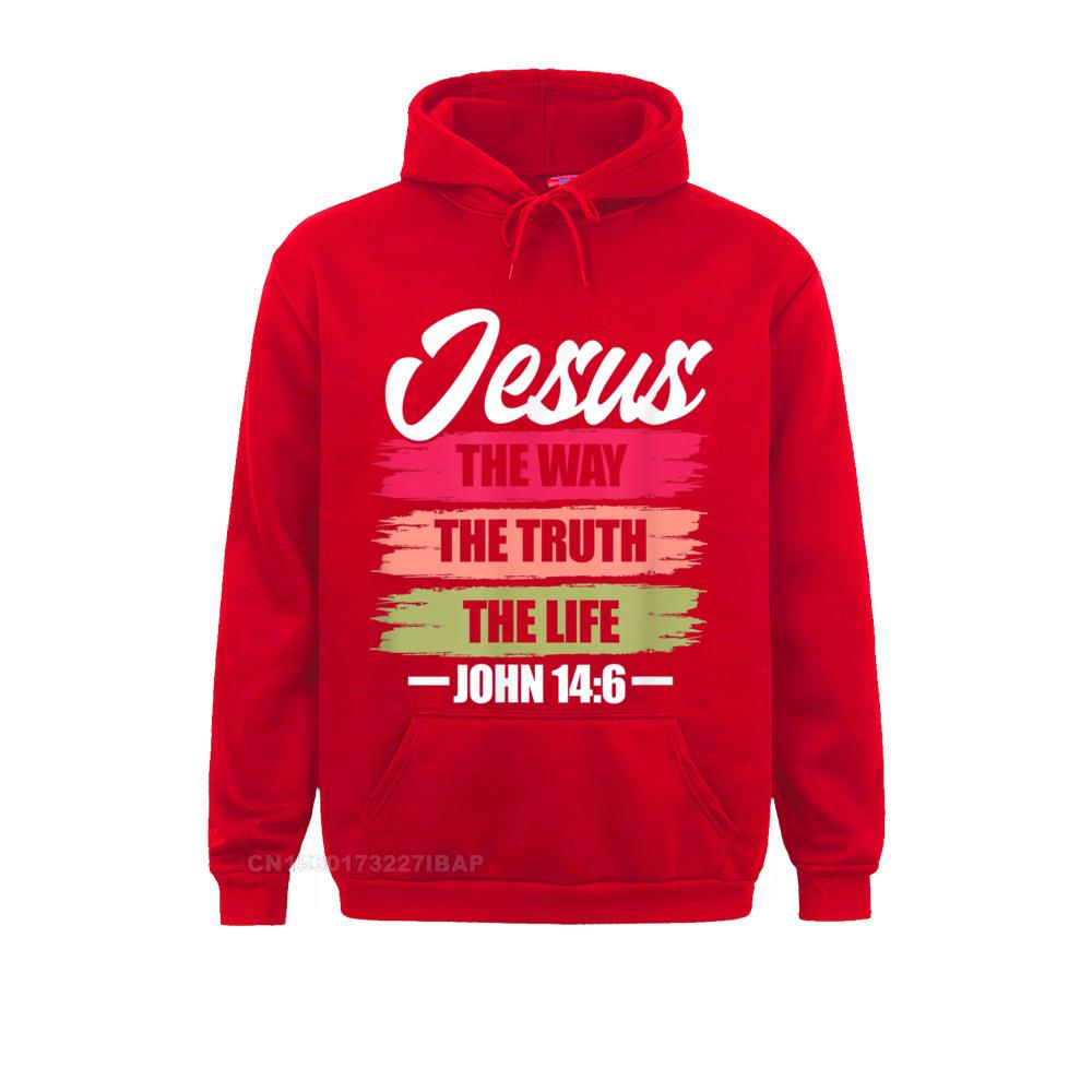 Jesus The Way Truth Life John Christian Bible Verse Hooded Pullover Sweatshirts For Men Printed On Hoodies Plain Clothes Unique