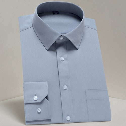 Men&#39;s Classic Contrast Stitching Front Placket Dress Shirts Without Pocket Long Sleeve Business Standard-fit Social Office Shirt