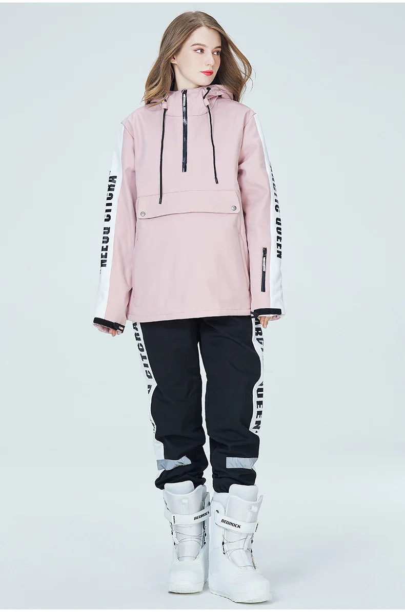 Neue Mode Winter Warme Ski Hoodie Set Frauen Skifahren Anzug Paar Winddicht Wasserdichte Jacke Hosen Reflektierende Snowboarden Anzüge