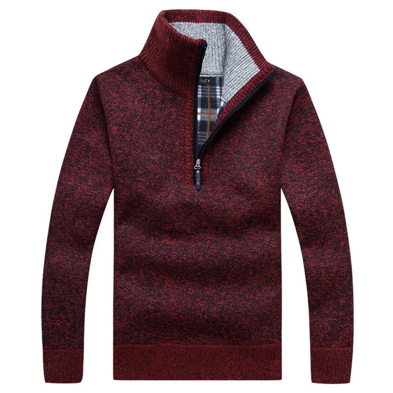 Pullover Herren Dicke Warme Gestrickte Pullover Männer Pullover Solide Mode Rollkragen Pullover Half Zip Warme Fleece Winter Mantel Lässig