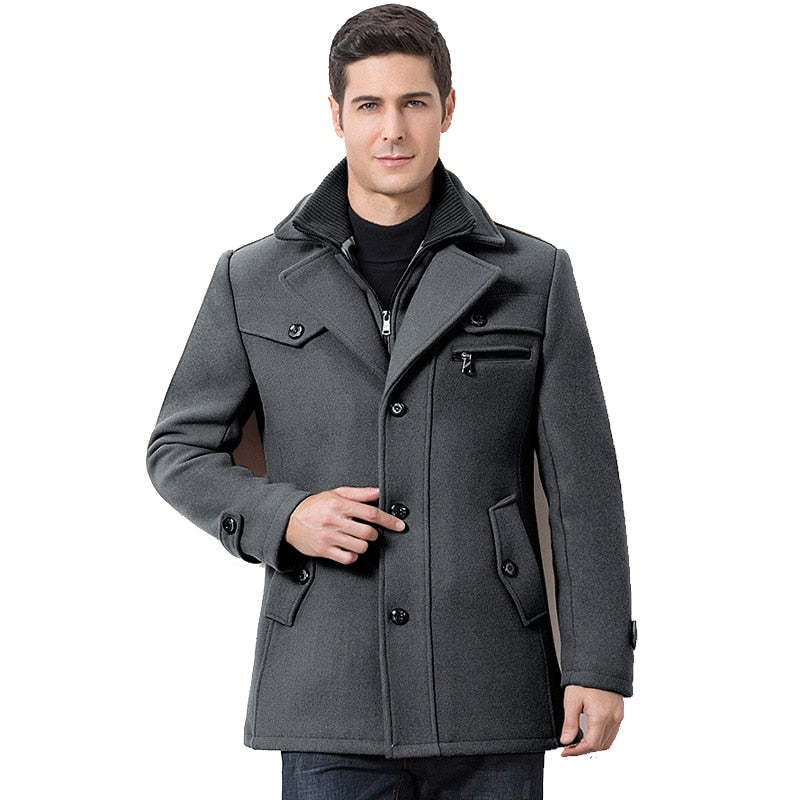 Winter Men&#39;s Casual Wool Trench Coat Fashion Business Medium Solid Thicken Slim Windbreaker Overcoat Jacket Male Plus Size 5XL