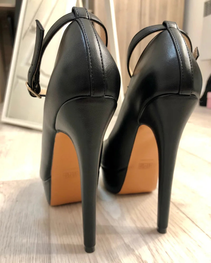 Onlymaker Frauen Plattform Mary Jane Pumps Riemchen Stiletto High Heels Kleid Schnalle Schuhe Große Größe Mode Party Dünne Fersen