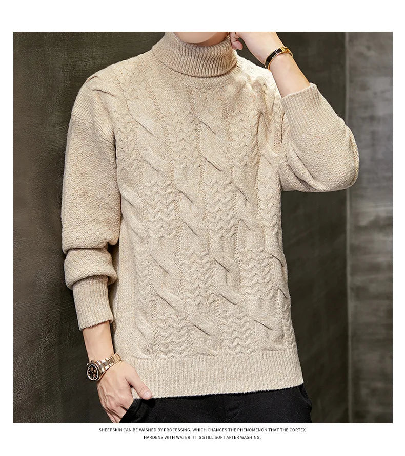 Herren Rollkragen Pullover Mode Herbst Winter Feste Beiläufige Gestrickte Pullover Männer Pullover Männer Rollkragen Geometrische Stricken Pullover