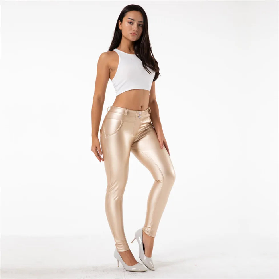 Shascullfites Melody Gold Leder Hosen Pu Dünne Hosen Damen Leder Hosen Wärme Fleece Winter Leggings