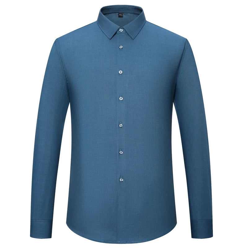 Men&#39;s Classic-collar Soft Bamboo-fiber Long Sleeve Shirts Without Pocket Formal Business Standard-fit Solid Color Tops Shirt